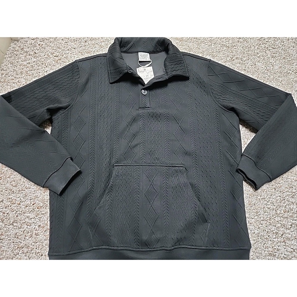 Maison Article Men's Jacquard‎ Knit Long Sleeve Polo Shirts Medium Black NWT
